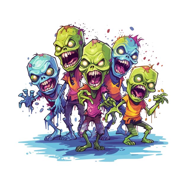 PSD espeluznante y lindo equipo de zombis de fantasía ilustración acuarela png psd