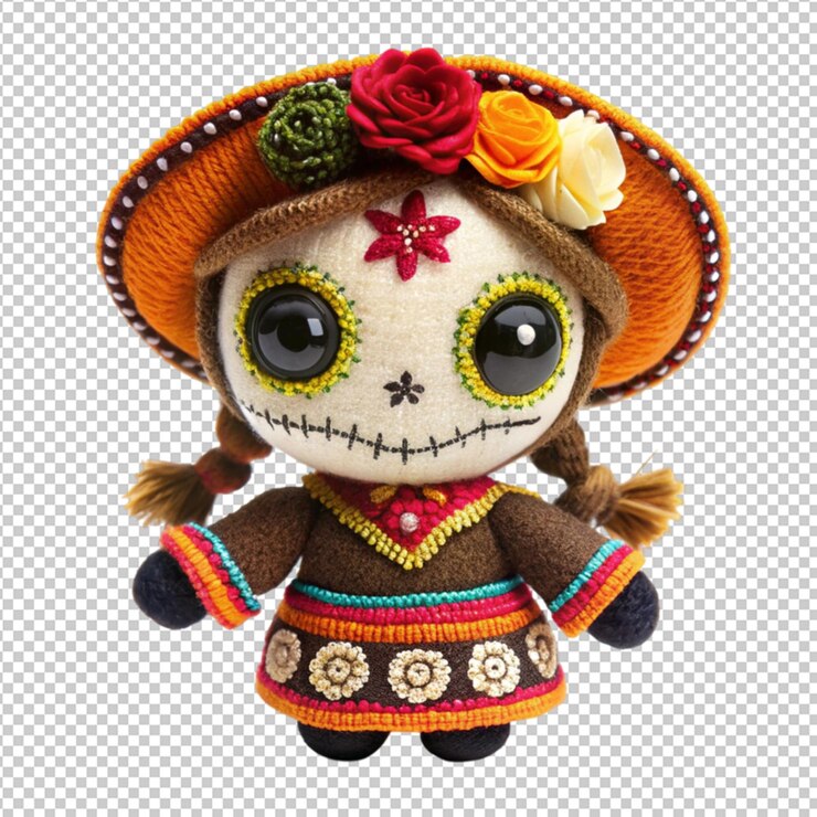 PSD la espeluznante muñeca vudú de los muertos méxico aislada sobre un fondo transparente