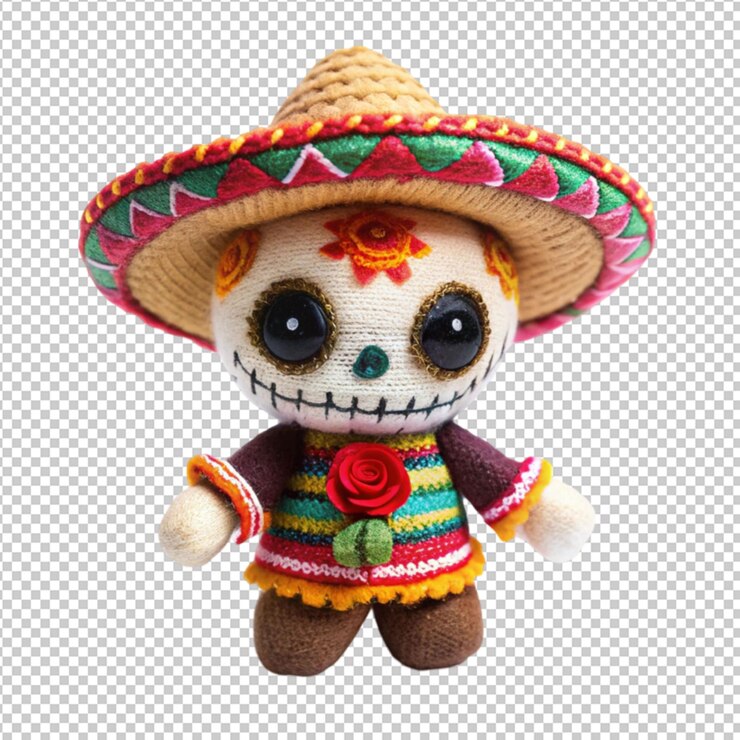 PSD la espeluznante muñeca vudú de los muertos méxico aislada sobre un fondo transparente