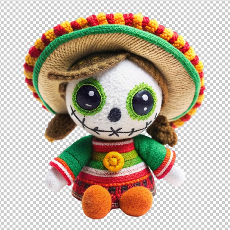 PSD la espeluznante muñeca vudú de los muertos méxico aislada sobre un fondo transparente
