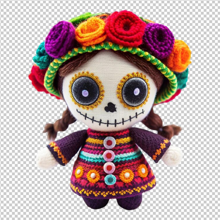 PSD la espeluznante muñeca vudú de los muertos méxico aislada sobre un fondo transparente