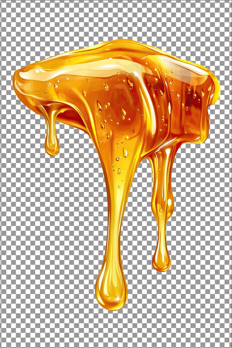 Espesa miel fluyendo líquido gelatina brillante dorado y rico perfecto para la llovizna hiperrealista Iso