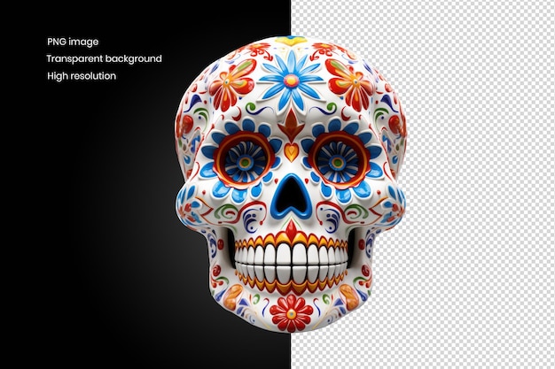 PSD espetáculo do dia dos mortos crânio mexicano colorido em 3d brilhando sozinho