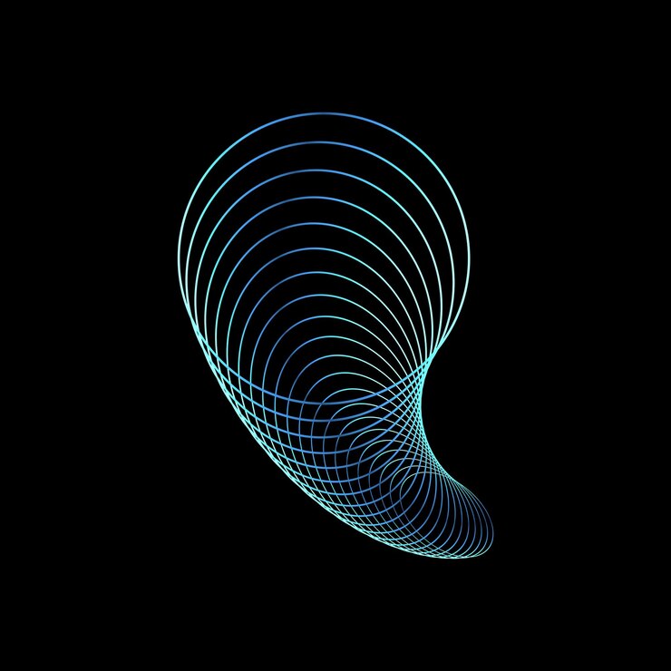 PSD espiral abstracta de círculos cianos concéntricos con efecto 3d en negro