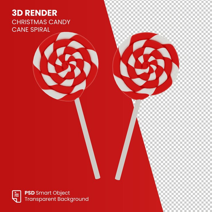 PSD espiral de bastón de caramelo de navidad de render 3d