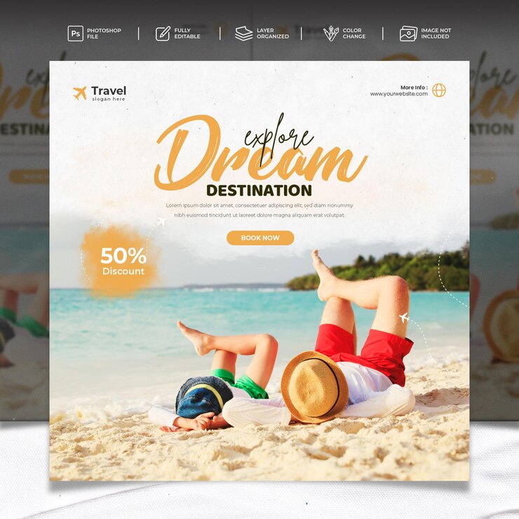 Esplora il modello di banner di social media instagram dell'agenzia di viaggi mondiale