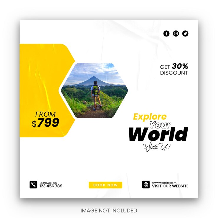 Esplora il modello di banner post instagram per le vacanze in viaggio sui social media