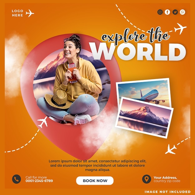 Esplora il mondo Viaggi Social Media Post Design Template