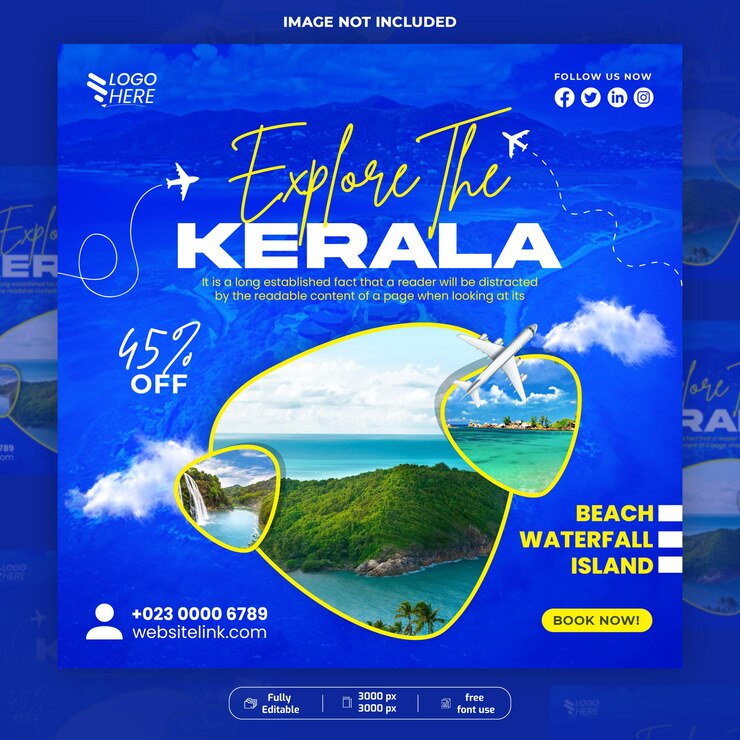 Esplora la bellezza del Kerala Agenzia di viaggi Promozione Instagram Post Banner Template