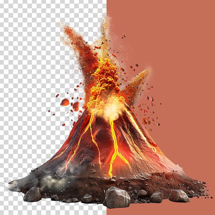 PSD esplosione attiva del vulcano png isolato su uno sfondo trasparente