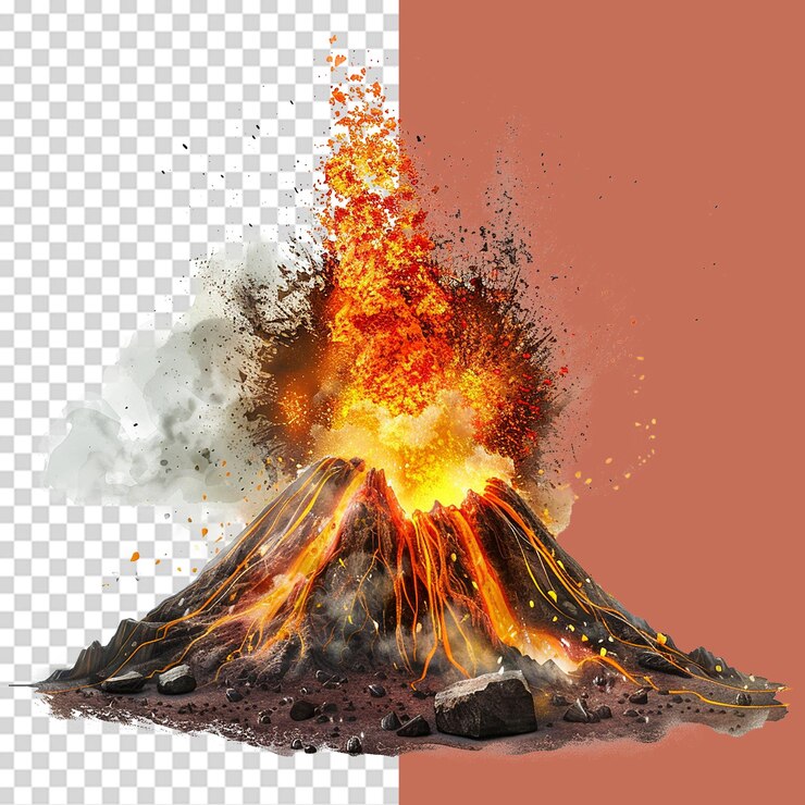 PSD esplosione attiva del vulcano png isolato su uno sfondo trasparente