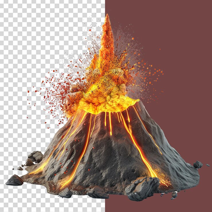 PSD esplosione attiva del vulcano png isolato su uno sfondo trasparente