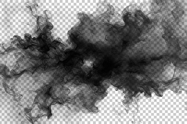 Esplosione di fumo nero astratto Effetto sullo sfondo trasparente per progetti di progettazione e creativi
