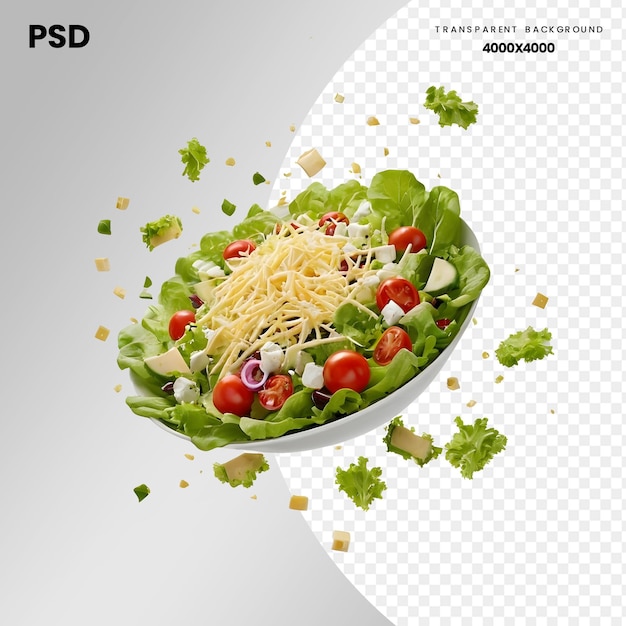 Esplosione di insalata sullo sfondo trasparente