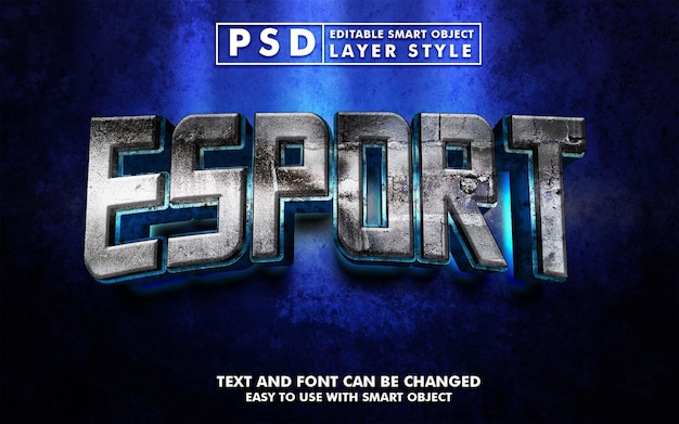 Esport 3d efecto de texto realista premium psd