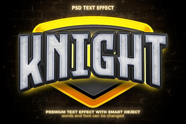 Esport knight squad logo bianco mock up modello effetto testo modificabile 3d