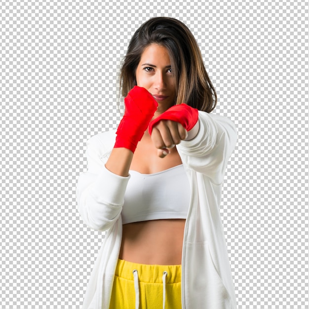 PSD esporte mulher com ataduras de boxe