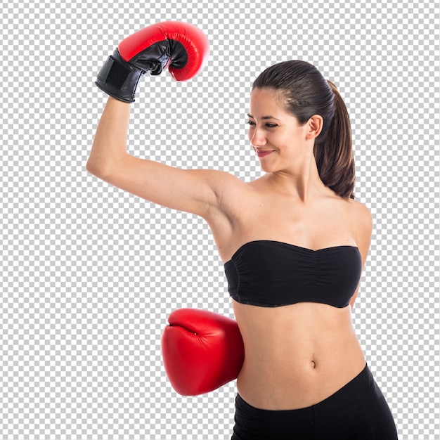 Esporte mulher com luvas de boxe