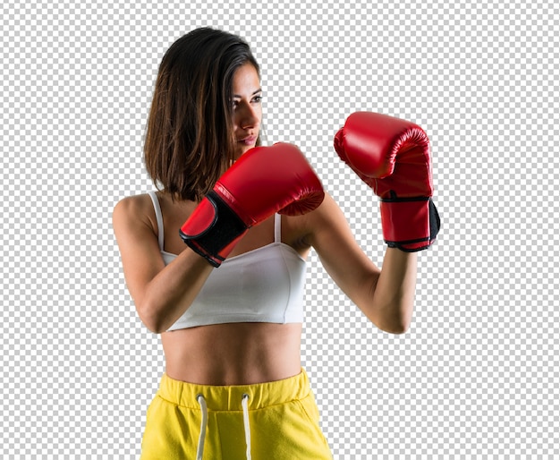 Esporte mulher com luvas de boxe