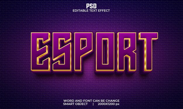 Esports 3d bearbeitbarer texteffekt premium psd mit hintergrund