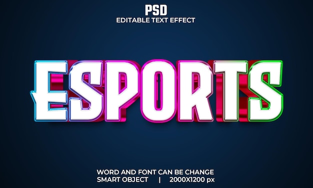 Esports 3d efecto de texto editable PSD Premium con fondo