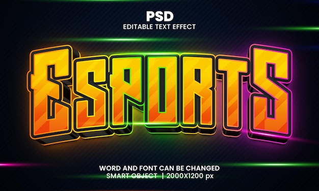 PSD esports gaming 3d bearbeitbarer photoshop-texteffektstil mit hintergrund