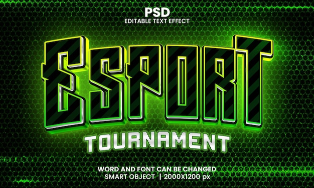 PSD esports tournament 3d editável photoshop estilo de efeito de texto com fundo moderno