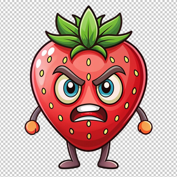 PSD espressione di rabbia della mascotte della fragola isolata su uno sfondo trasparente