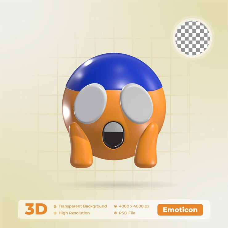 PSD espressione facciale scioccata con le mani e la bocca aperta iconica emoticon 3d