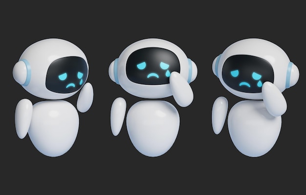 Espressione triste personaggio robot AI grafica 3D