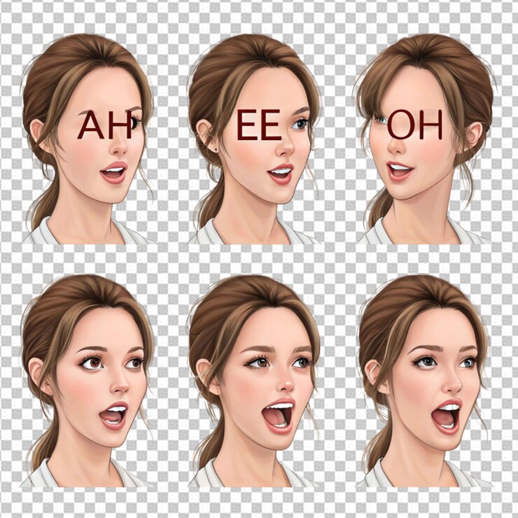 PSD espressioni della bocca semi-realistiche foglio sprite per
