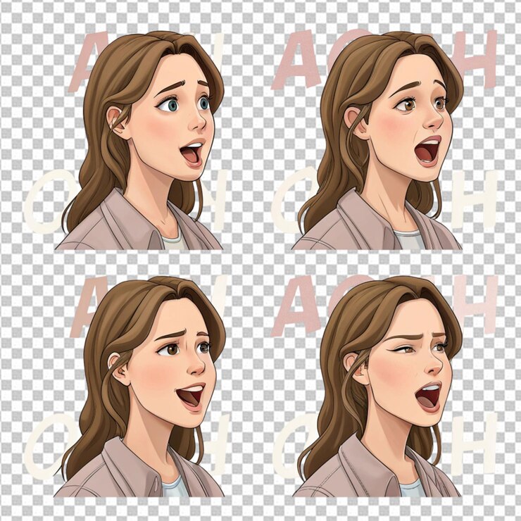 PSD espressioni della bocca semi-realistiche foglio sprite per