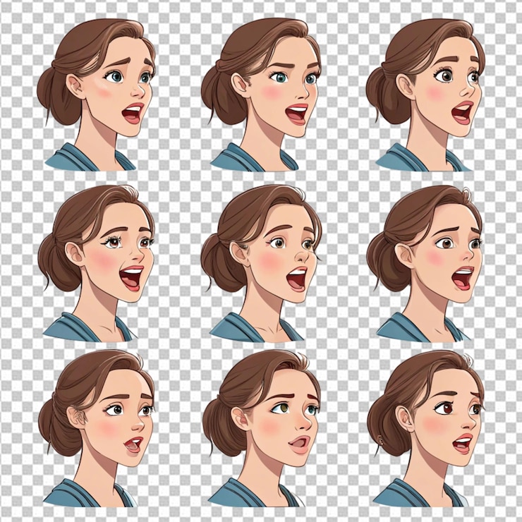 PSD espressioni della bocca semi-realistiche foglio sprite per