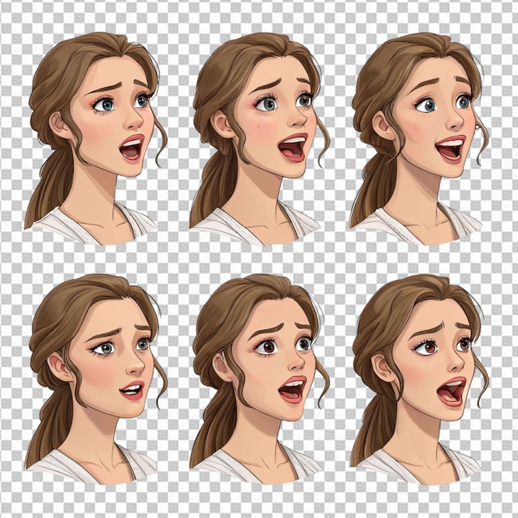 PSD espressioni della bocca semi-realistiche foglio sprite per