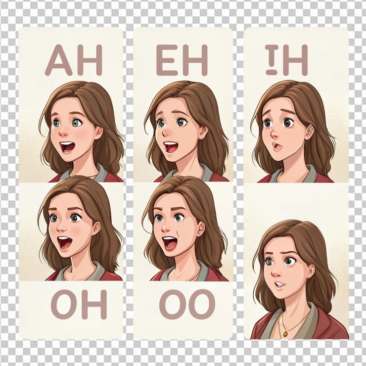 PSD espressioni della bocca semi-realistiche foglio sprite per