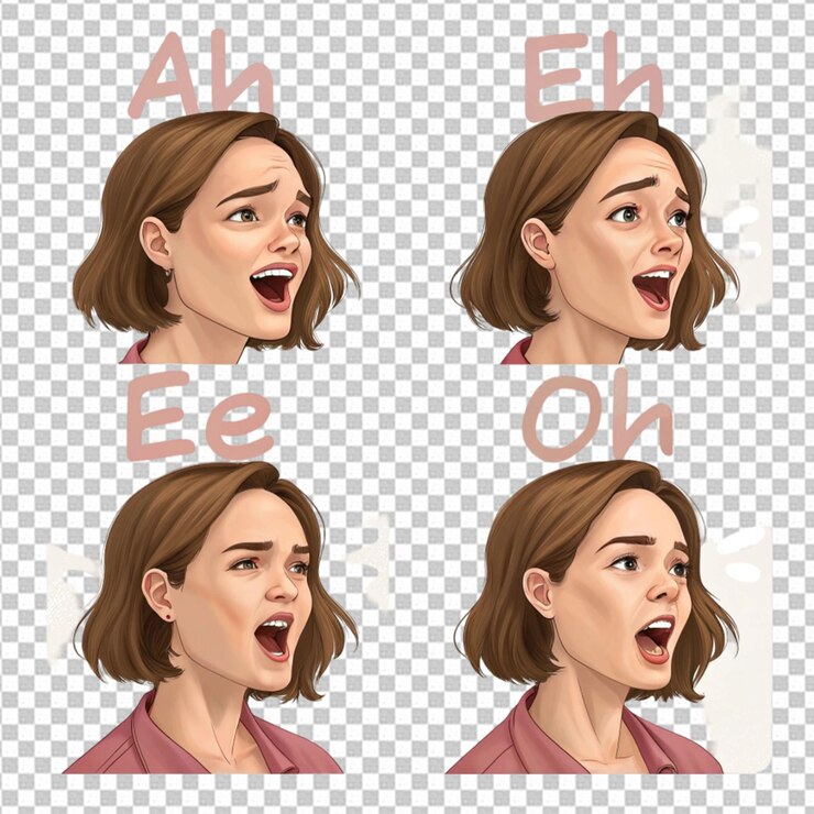 PSD espressioni della bocca semi-realistiche foglio sprite per