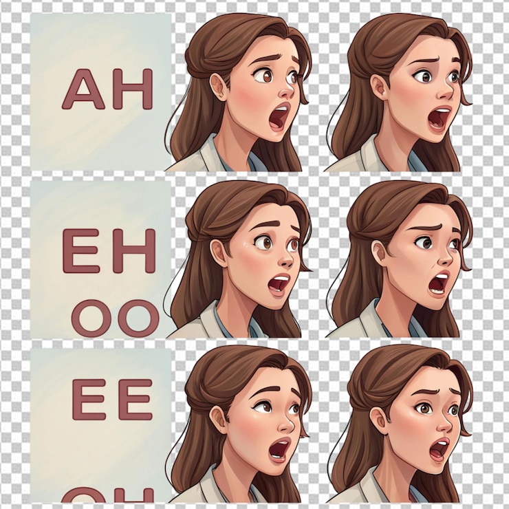 PSD espressioni della bocca semi-realistiche foglio sprite per