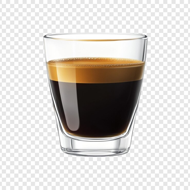 PSD espresso in einem durchsichtigen glas, köstliches kaffeegetränk