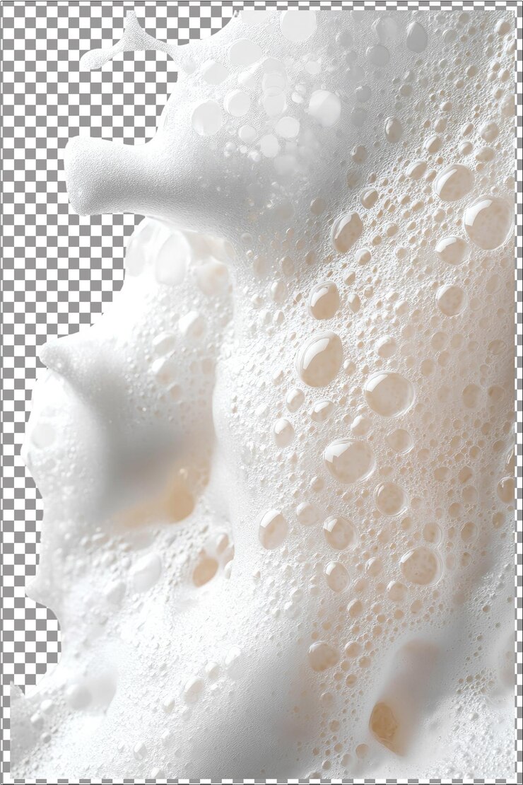 Espuma de productos cosméticos espuma de productos espumosos hiperrealista blanco aislado plano trasfondo transparente