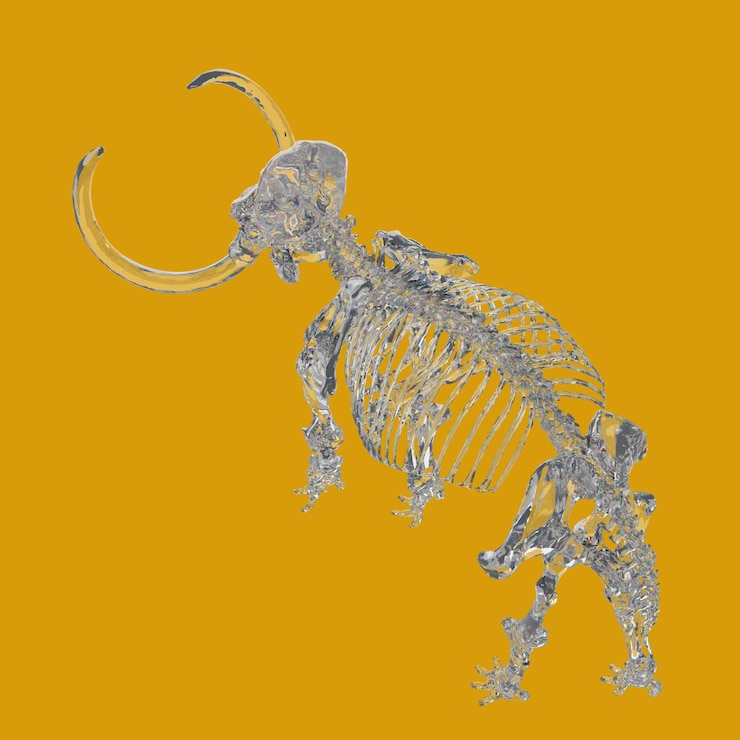 PSD un esqueleto de un toro con un fondo amarillo