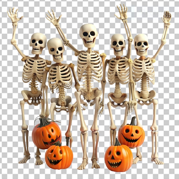 PSD esqueletos de halloween en un fondo transparente