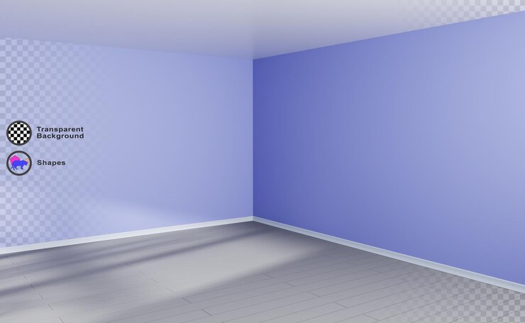 PSD la esquina de la habitación vacía en 3d con luz y sombra de la ventana en el fondo de la pared azul representa la perspectiva interior del hogar con piso de madera gris techo blanco sala de estar moderna oficina o estudio
