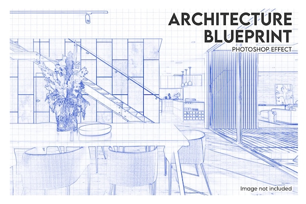 PSD esquisse d'architecture et effets photo de plans