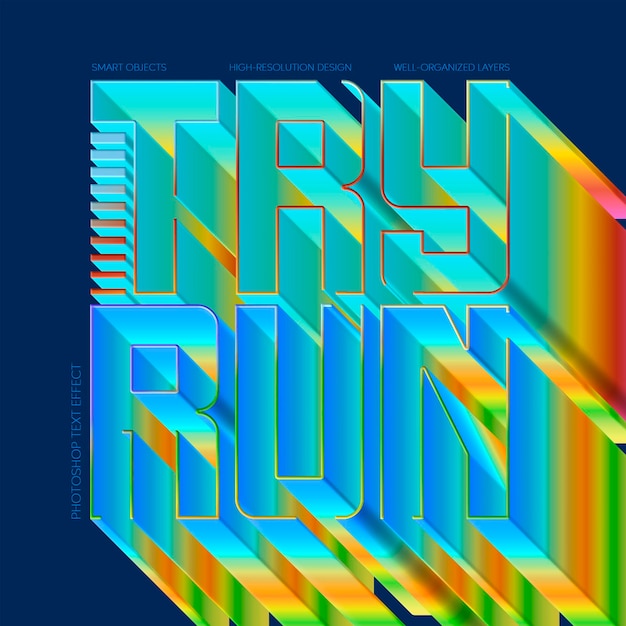 PSD essayez le modèle d'effet de style de texte run 3d premium psd