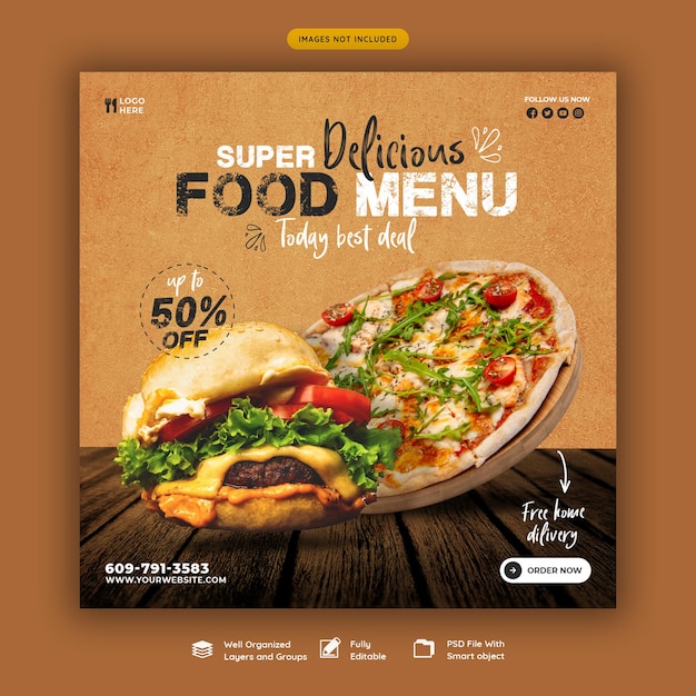 Essen- und Restaurant-Menü-Banner-Vorlage für soziale Medien