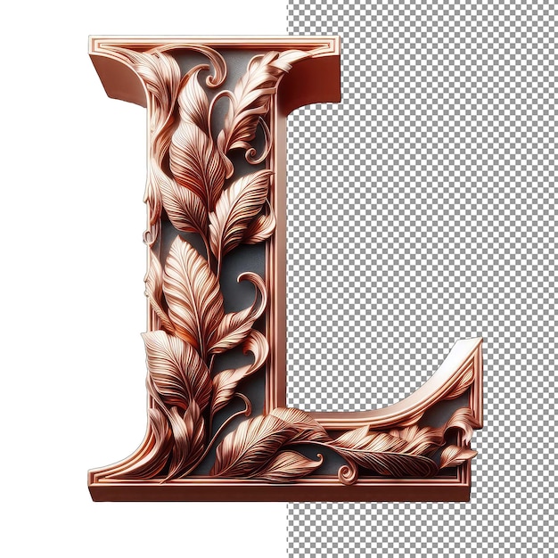 PSD essence de lettre en or rose 3d isolée en filigrane floral sous forme png