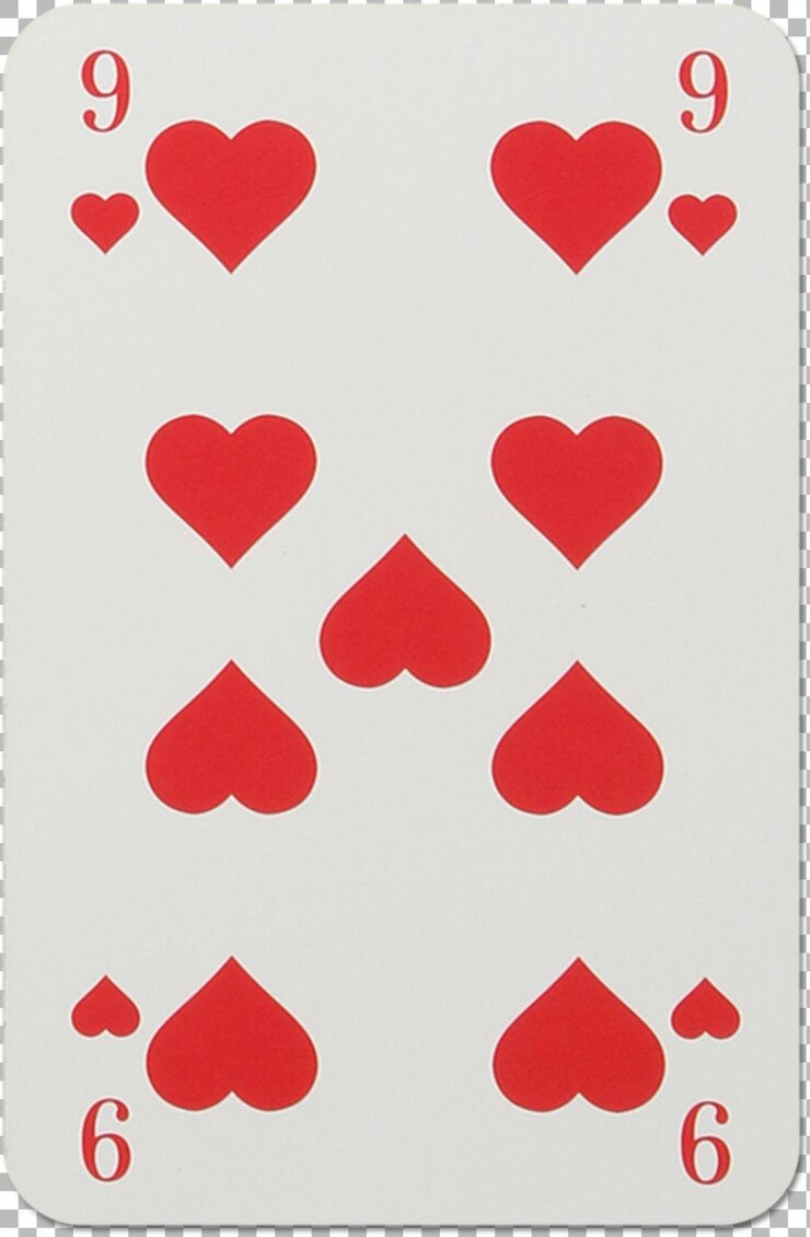 PSD esta imagem mostra uma carta de jogo com o número 9 de corações com símbolos de coração vermelho exibidos de forma proeminente