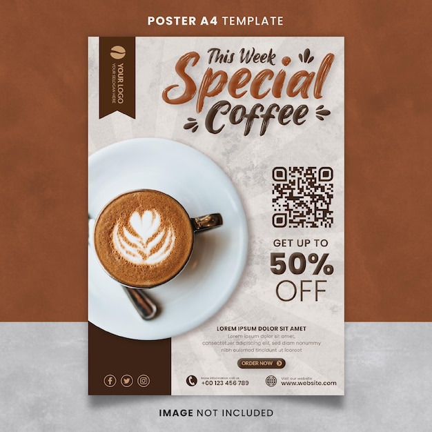 PSD esta semana cartaz de café especial ou modelo de banner pronto para imprimir