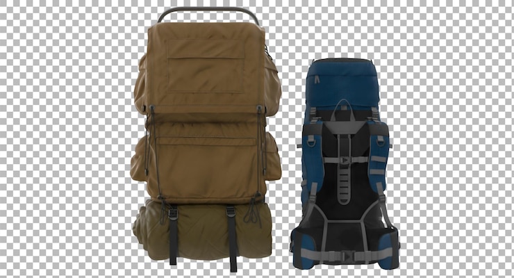 PSD esta visão traseira de uma mochila de caminhada conversível destaca sua estrutura robusta e tiras ajustáveis projetadas para conforto e durabilidade durante longas caminhadas e aventuras