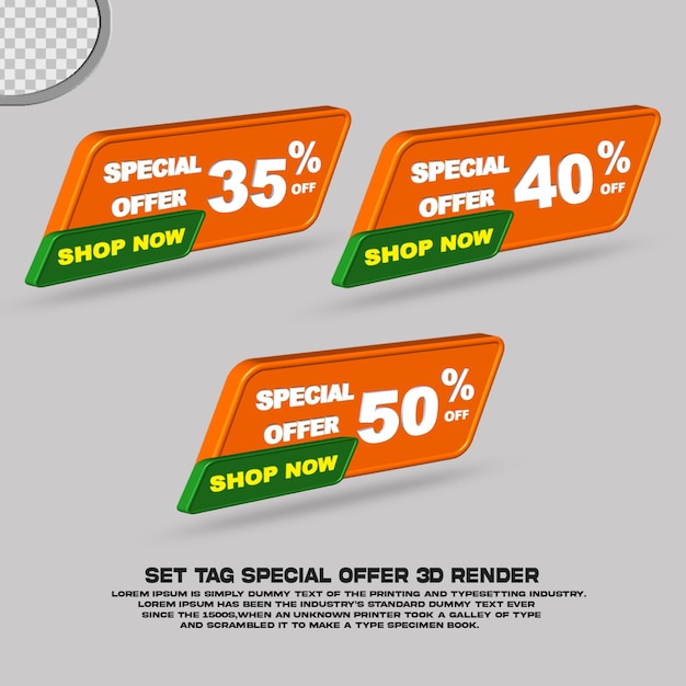 ESTABLECER ETIQUETA OFERTA ESPECIAL PORCENTAJE DE DESCUENTO RENDER 3D